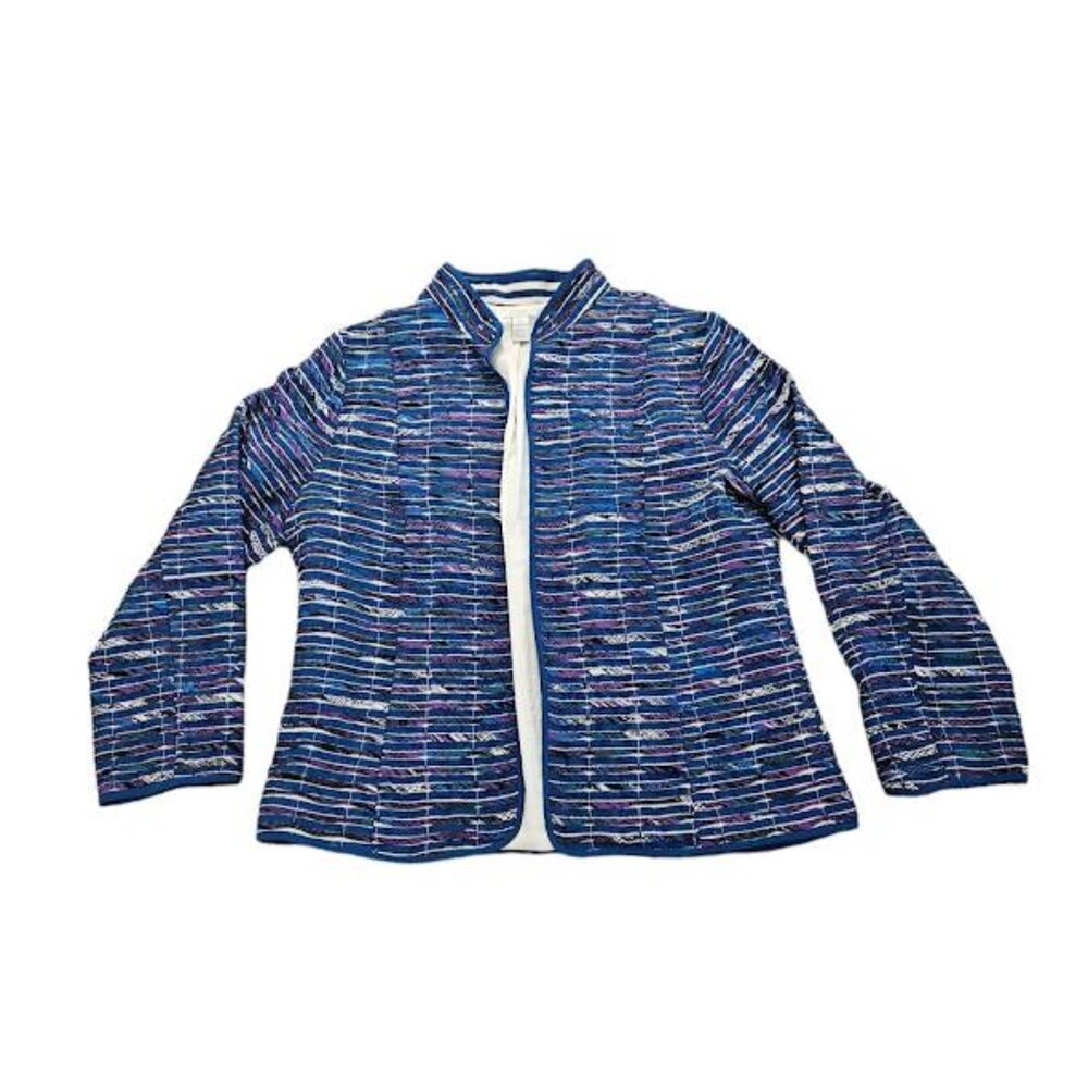 Chico's Blue Multi-Stripe Open Front Blazer Jacket